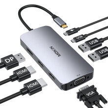 MOKiN USB C Docking Station Dual HDMI 3 Monitor Adapter, USB C Hub with Dual HDMI, Displayport, VGA, 100W PD Charging, 2USB A 2.0,Type C 2.0 Ports