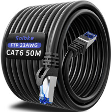 Ethernet Cable 50m, Cat 6 Internet Cable 50m Network Cable FTP Shielded Patch Cable High Speed Gigabit 1000Mbps LAN Cable Weatherproof Wlan Cable