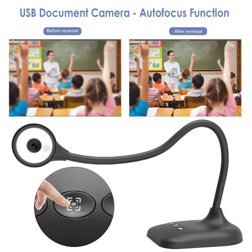 PAKOTOO Document Camera & USB Visualizer 5MP, for A3 Size, LED Light, iOS, Dual Microphone, Image Inversion, Folding with Zoom, Skype, Teams, OBS. for 2