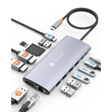 NOVOO USB C Docking Station Triple Display, 14-in-1 USB C to Dual HDMI Adapter with 40cm Cable, Dual 4K@60Hz HDMI, 8K@30Hz DP, 6 USB Ports, SD/TF,