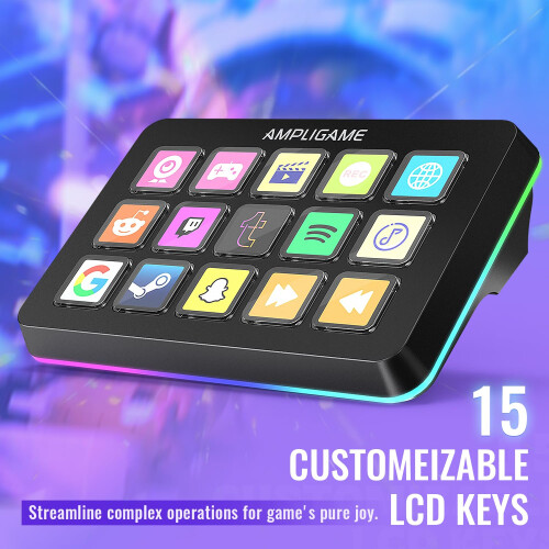 FIFINE FIFINE Macro Keyboard with 15 Customizable Keys for Live Stream, Gaming and Podcast, Streaming Controller Compatible with 1