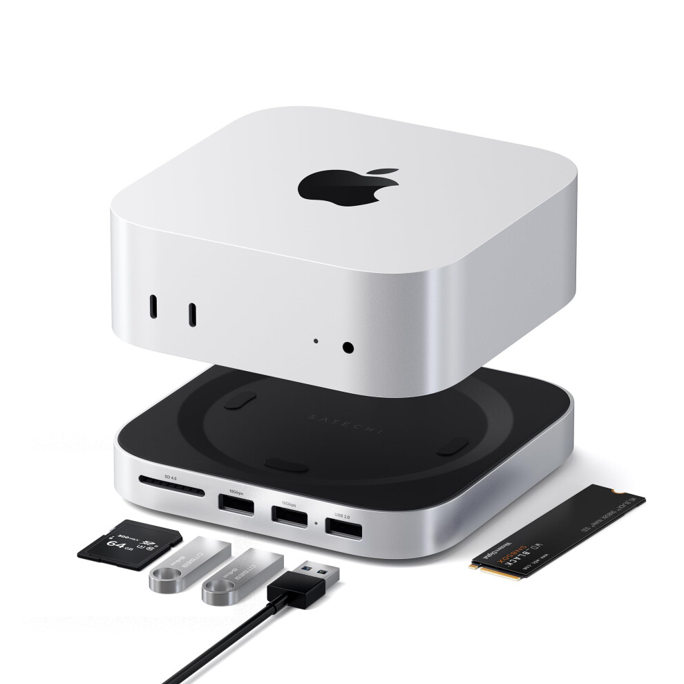 Satechi Mac Mini M4 Hub & Stand With Nvme Ssd Enclosure, Dock With 2 Usb-A 10Gbps, Usb-A Data Port, Sd Card Reader For Mac Mini M4, M4 Pro - Silver 5051219987731