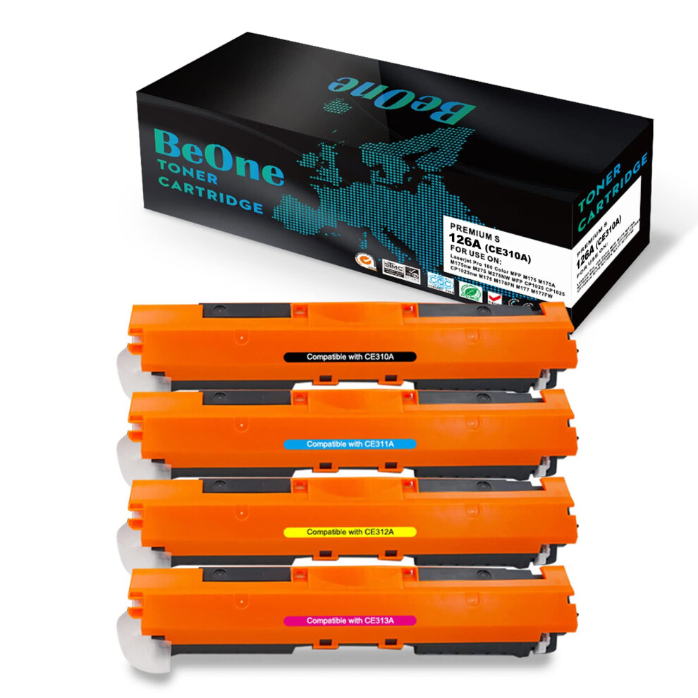 Beone 4X 126A Ce310a Ce311a Ce312a Ce313a 130A Cf350a Toner Cartridges Compatible For Laserjet Pro 100 Color Mfp M175 M175a M175nw M176 M176fn M177 5051219989575