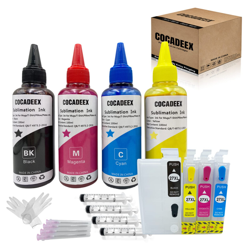 Cocadeex 27XL Sublimation Ink Refill Kits Compatible With Workforce Wf-3640 Wf-7110 Wf-7610 Wf-7620 Wf-7720 Wf-7715 Wf-7710 Wf-7210 Printer,For Black/Cyan/Magenta 5051219991707
