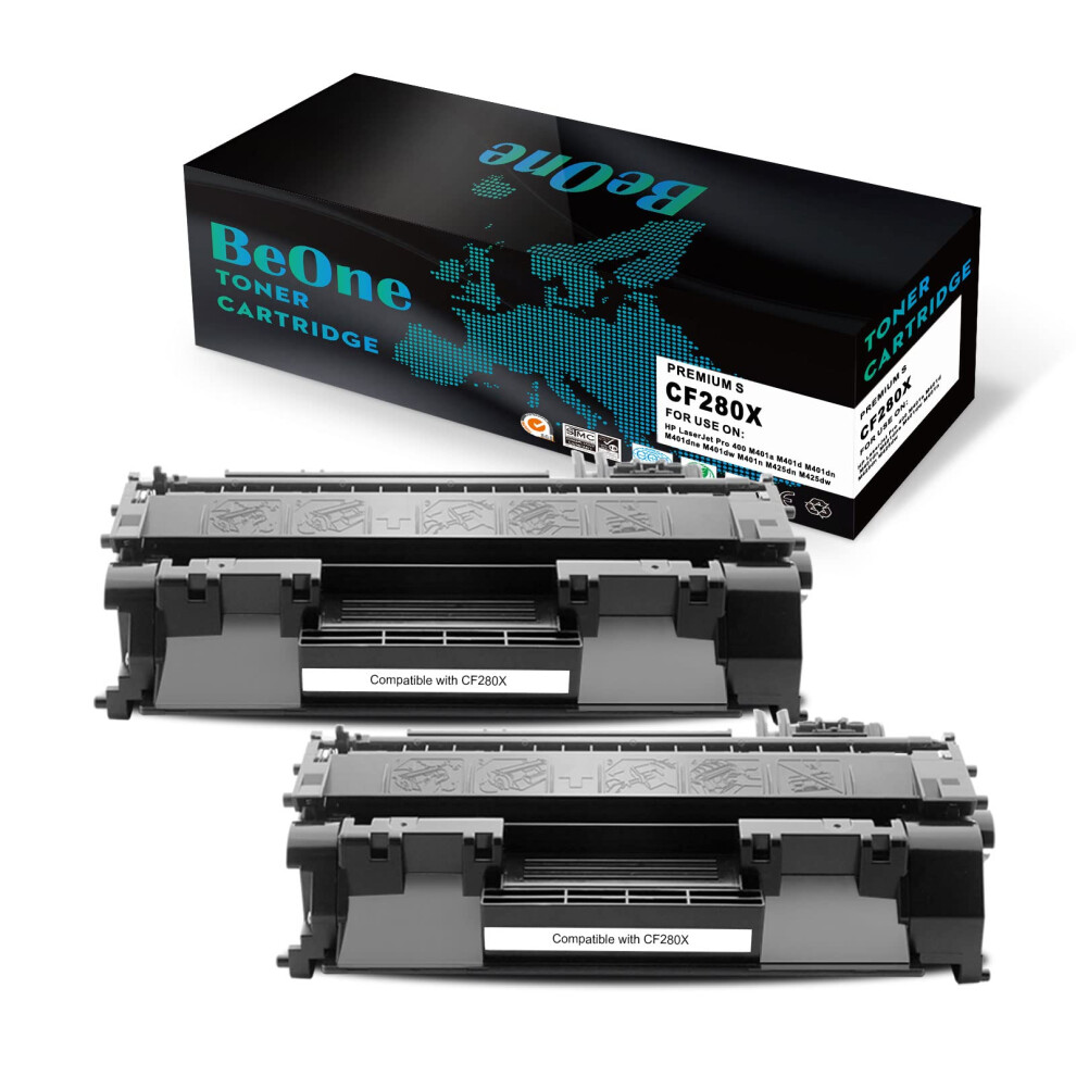Beone 2X 80X Cf280x 80A Cf280a Toner Cartridges Compatible For Laserjet Pro 400 M401a M401d M401dn M401dne M401dw M401n M425dn M425dw Printers (2 5051219992179