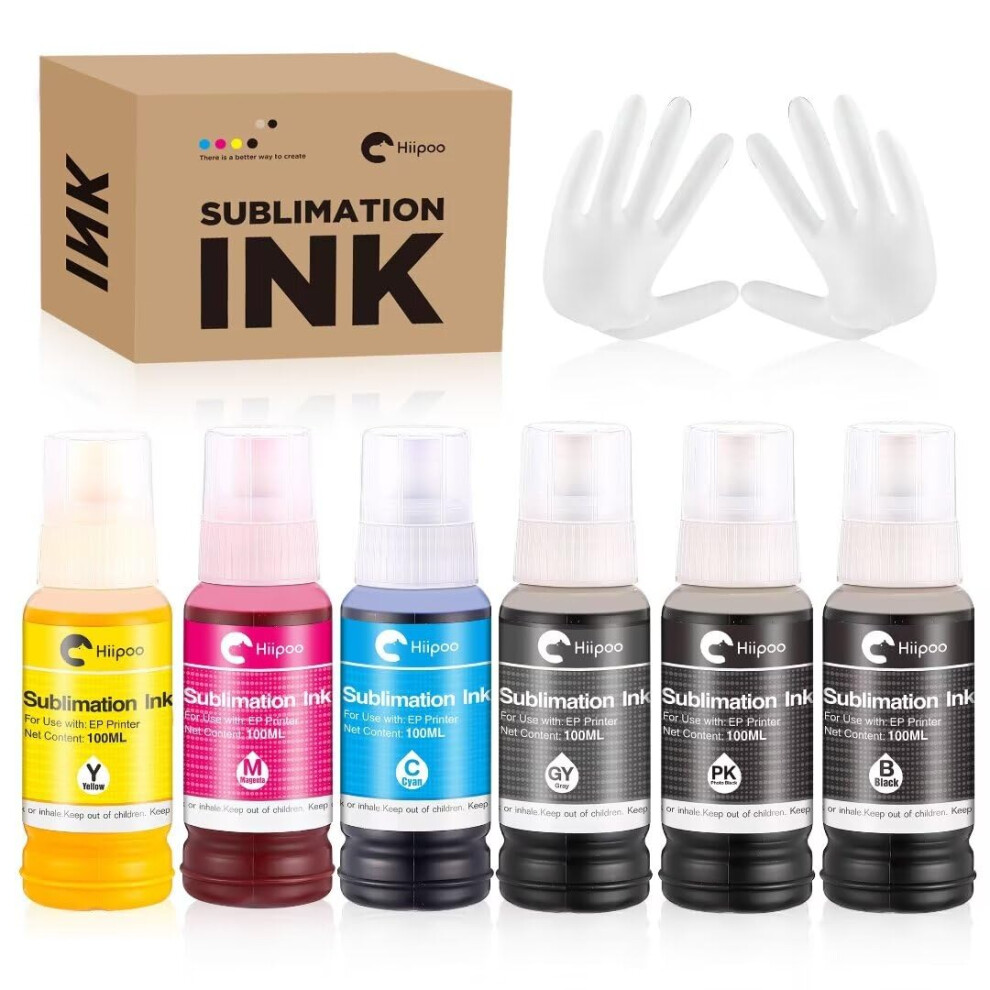 Hiipoo 600ML 552 t552 Sublimation Ink for EcoTank ET-8500 ET-8550 Wide-Format Supertank Printers Heat Press Transfer on T-Shirt Tumblers (6 Color,