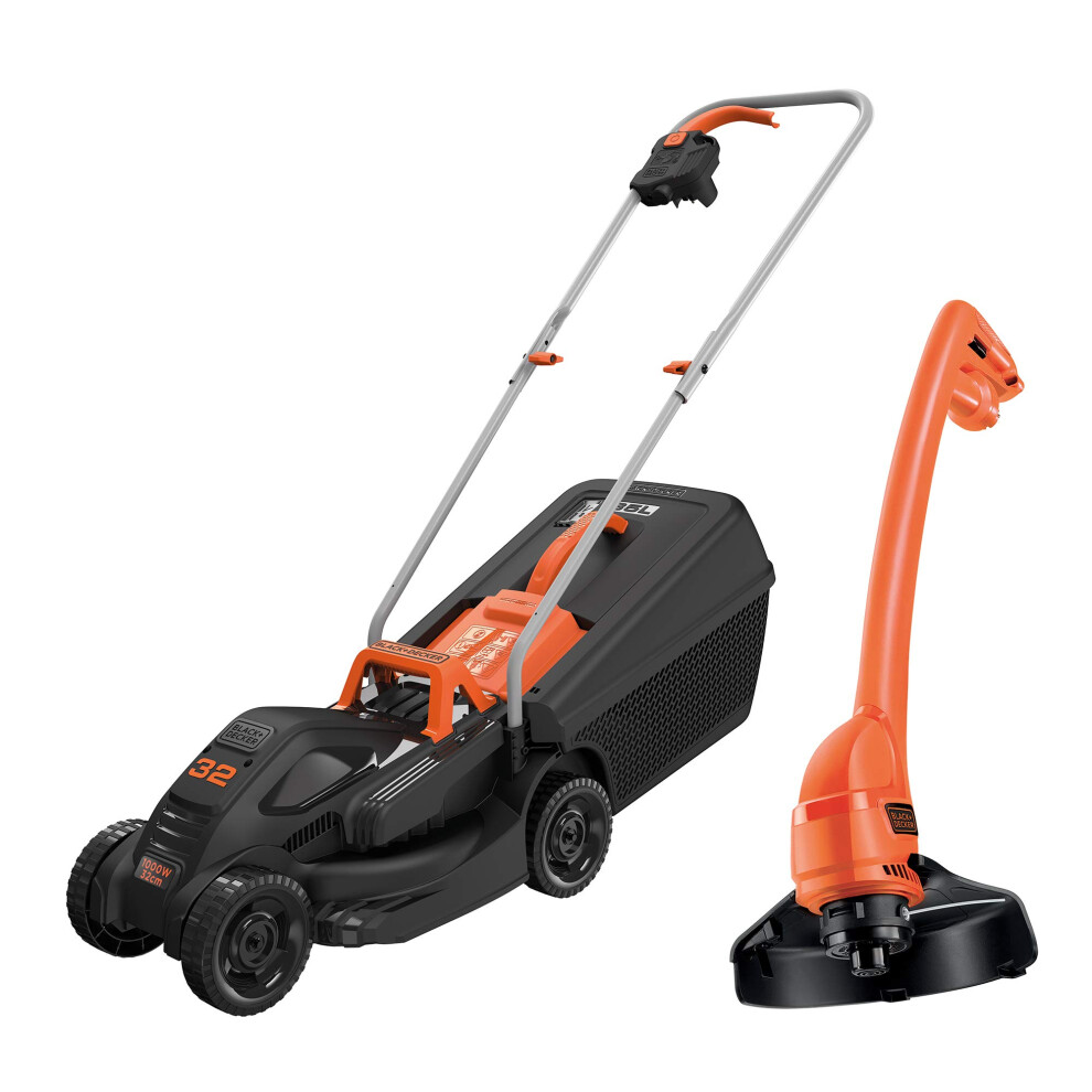 Black+Decker BEMW351GL2 Electric Lawnmower/Trimmer Kit (1,000 W, 32 cm Cutting Width, Triple Axial Cutting Height Adjustment, 35 L Grass Catcher