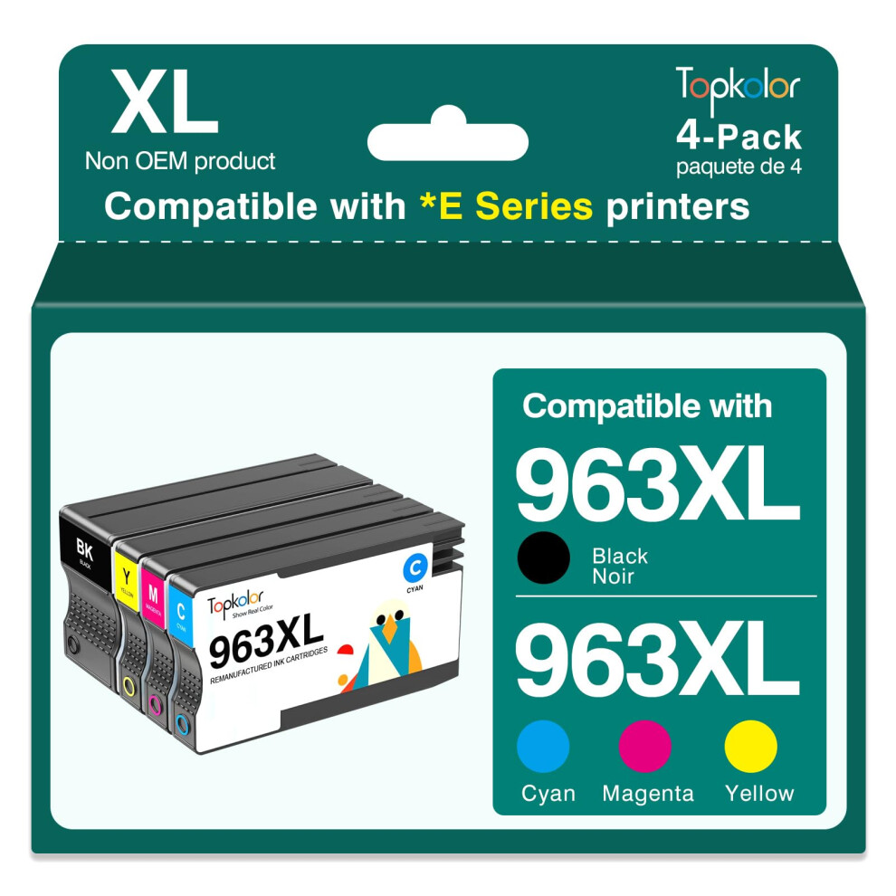 Topkolor 963XL Ink Cartridges Multipack Remanufactured For Hp 963XL 963 For Hp Officejet Pro 9010E 9010 Ink Cartridges 9012 9012E 9020 9020E 9014 5051219996597