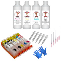 Refillable Katie's Edible PGI-580BK / CLI-581 BK/C/M/Y Ink Cartridges (580xl / 581xl) Compatible With Canon TS705 Printer Full Set With Auto Reset