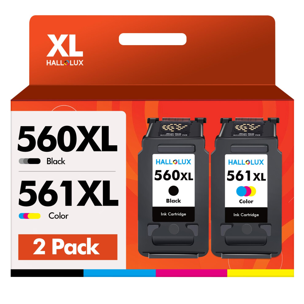 Hallolux Pg-560Xl Cl-561Xl Multipack Ink Cartridges Use For Canon 560XL 561Xl For Pixma Ts5350 Ts5351 Ts7450 Ts7451 Ts5352 Ts5353 (2 Pack, And Black 5051219997198