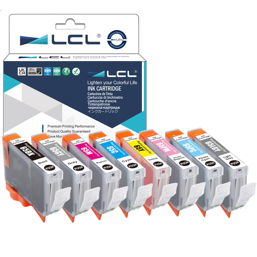 Lcl Compatible Ink Cartridge Cli-65 Cli65 (8-Pack Pigment Bk C M Y Pc Pm Gy Lgy) Replacement For Canon Pixma Pro-200 5051219995552