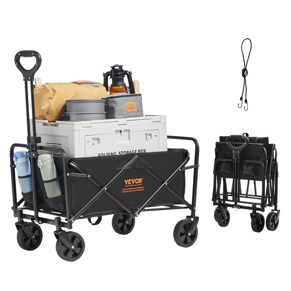 VEVOR Collapsible Folding Wagon Cart, 220lbs Heavy Duty Wagons Carts Foldable with Wheels, Outdoor Portable Garden Cart Utility Wagon for Groceries
