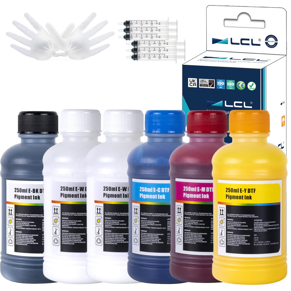 Lcl 1500Ml Premium Dtf Ink Refill For Inkjet Printers Heat Transfer Film Printing (250Ml X 6 Cmyk 2Wh) Replacement For Epson L800l1800 L805 R1390 4720 5051219994227