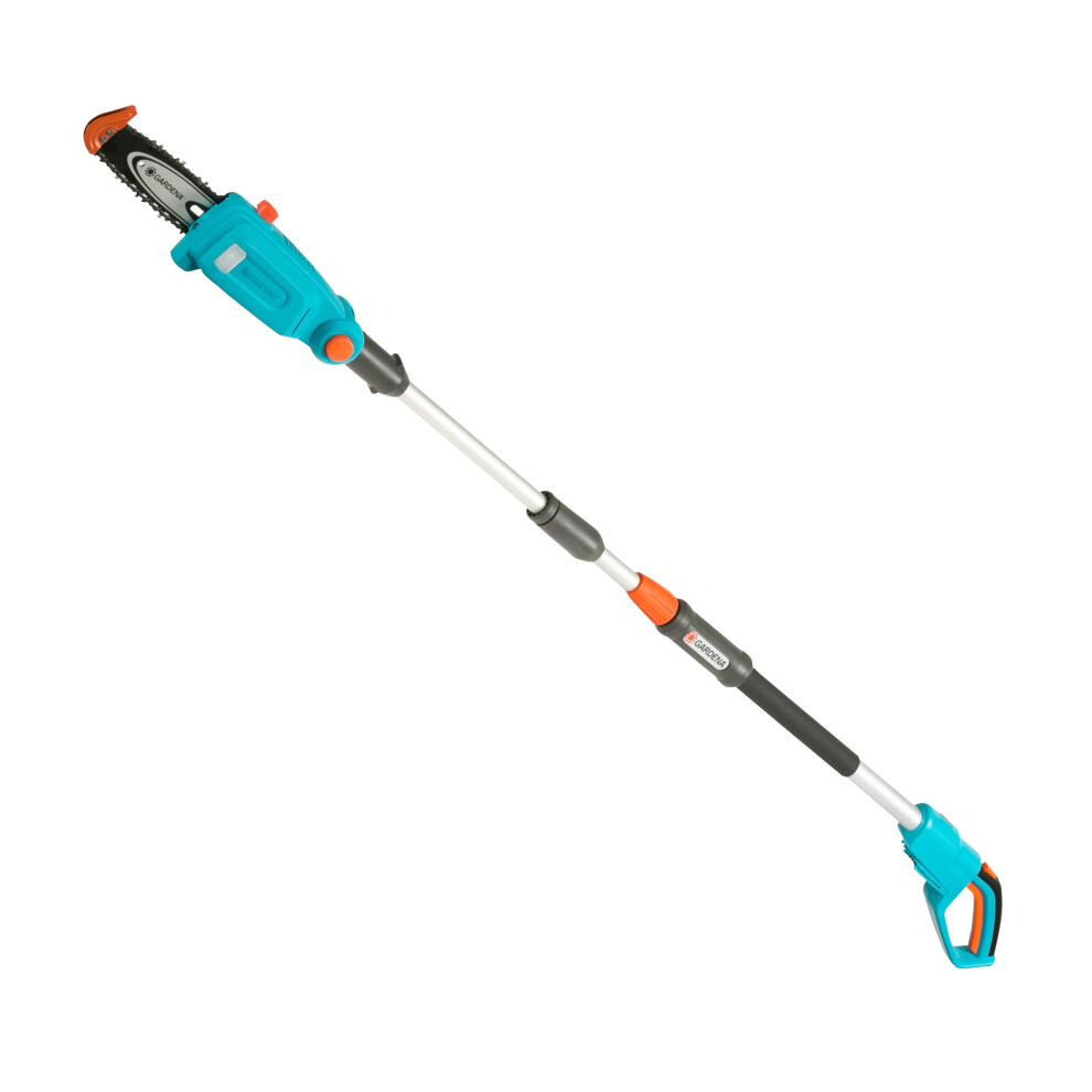 Gardena Battery Telescopic Pruner TCS 20/18 V P4A Without Battery: Pruning Saw with a Range of up to 4 m, 20 cm bar, Angled Head, Including Harness
