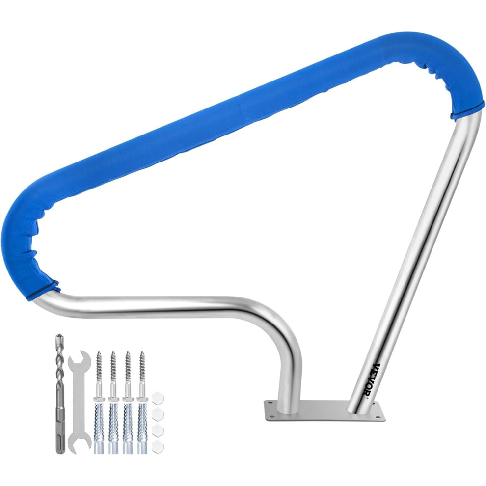 Vevor Pool Rail 39X32 Pool Railing 304 Stainless Steel 250Lbs Load Capacity Rustproof Pool Handrail Humanized Swimming Pool Handrail With Silver/Blue