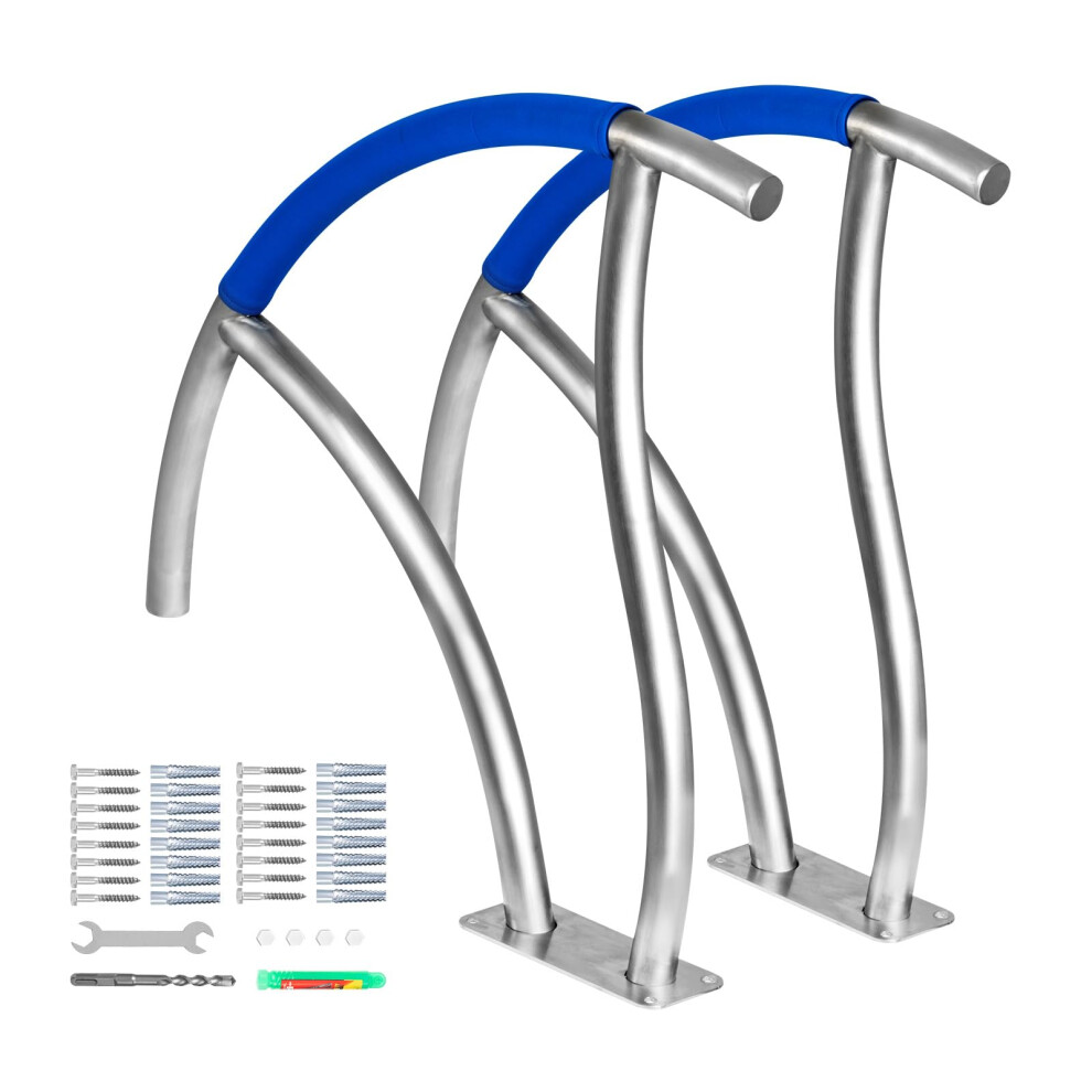 VEVOR Pool Handrail, 30" x 30" Swimming Pool Stair Rail, 2 PCs Stainless Steel Stair Pool Hand Rail Rated 375lbs Load Capacity, Pool Rail with Quick