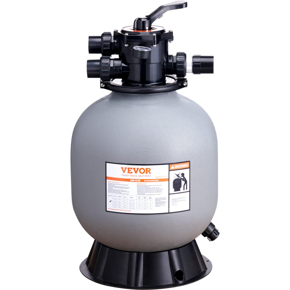 VEVOR Sand Filter, 19-inch, Up to 45 GPM Flow Rate, Above Inground Swimming Pool Sand Filter System with 7-Way Multi-Port Valve, Filter, Backwash,