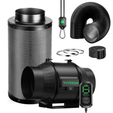 VIVOSUN Smart Air Filtration T6 Kit 6", AeroZesh T6 Inline Duct Fan with E12 Speed Controller, Carbon Filter & 8' Ducting, Cooling & Ventilation