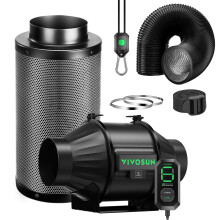 VIVOSUN Smart Air Filtration T4 Kit 4", AeroZesh T4 Inline Duct Fan with E12 Speed Controller, Carbon Filter & 8' Ducting, Cooling & Ventilation