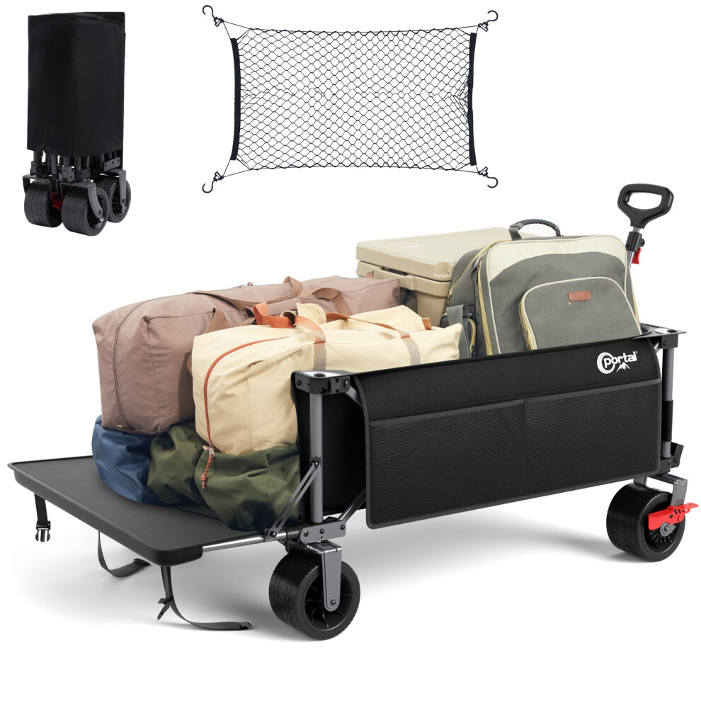 Portal Widened Folding Festival Trolley Xxl With Brakes - Heavy Duty 600L Camping Cart, Beach Wagon, Collapsible Garden Cart For Picnic - 180Kg