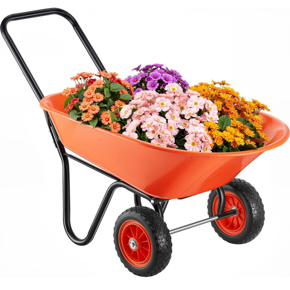 VEVOR 5 Cu. Ft 397 lbs Capacity, 2 Dump, Garden Handle & 10" Wide Track Wheels, Easy Loading Utility Cart & Wagons for Outdoor Lawn Yard, Orange +