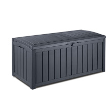 Tepro Keter Glenwood Cushion Box, Cushion Box, 390 Litre Volume, Waterproof, Graphite, Wood Look, Bench for 2 Adults, 128 x 65 x 61 cm, Garden Box