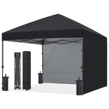 ABCCANOPY 2.5x2.5M Pop up Gazebo With Two Side Panels Upgraded Roller Bag, 4 Weight Bags, Stakes and Ropes (Black)