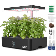 iDOO Hydroponics Growing System, 12 Pods, Herb Garden, Indoor Herb Garden, Automatic Timer, Germination Kit with Fan, Water Pump, Height Adjustable, 2