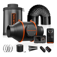 Spider Farmer 4 Inch Inline Fan Carbon Filter Ducting Kit, Exhaust Fan with Temperature Humidity Controller Hydroponics Grow Tent Ventilation Kit for