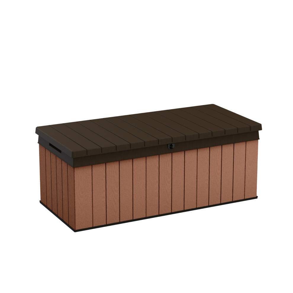 Keter Darwin 380L Outdoor Garden Furniture Storage Box Evotech+ Wood Look And Feel | Fade Free | All Weather Resistant | Safe And Secure | Zero Brown