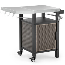 onlyfire BBQ Storage Cart Table,Garden Serving Trolley Table With Seasoning box and Closed Storage Space,for Outdoor Grilling and Cooking