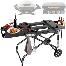 Denmay Portable Grill Trolley with Wheel for Weber Q1200, Q1000, Q2200, Q2000 Series, for Blackstone 43 cm 56 cm Table Grill Plates, Foldable Grill