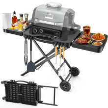 Denmay Grill Stand for Weber Q100/Q200/Q300 Series, Enders Urban, Ninja Woodfire Grill, Burnhard Wayne & More; Black Metal & Plastic; 2 Swivel Wheels;