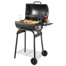 Charcoal BBQ Grill Smoker with Side Shelves, Portable Barrel Barbecue Grill Outdoor with Temperature Gauge, Warming Rack, Stainless Steel Racks, and