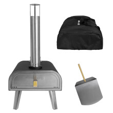 George Foreman Outdoor 16 Inch Wood Pellet Portable Wood Fired Pizza Oven Black with Paddle and Carry Bag, BBQ Oven & Smoker, Foldable Legs GFWPPO2BPC