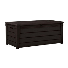 Keter Brightwood 454L Outdoor 60% recycled Garden Furniture Storage Box Brown Wood Panel Effect Fade Free All Weather Resistant Safe and Secure Zero