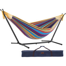Vivere UHSDO8-20 Double Cotton Hammock with Space-Saving Steel Stand Including Carrying Bag, Tropical