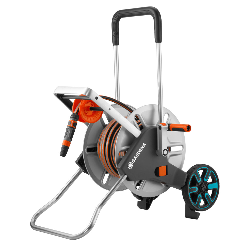 Gardena Cleverroll M Easy Metal Set: Hose Trolley With 60 M Capacity, Very Sturdy With A Stable Hose Guide, Includes 25M Hose (18547-20)