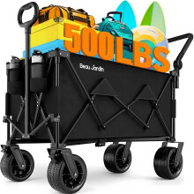 BEAU JARDIN Folding Wagon Festival Trolley on Wheels Camping Trolley Beach Wagon Cart 500 LBS All Terrain Utility Beach Folding Wide Wheels