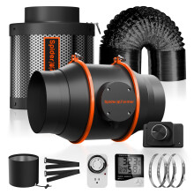 Spider Farmer 15.2 cm Inline Fan Carbon Filter Air Ducting Kit, Exhaust Fan with Speed Control Hydroponics Grow Tent Ventilation Kit for Heating