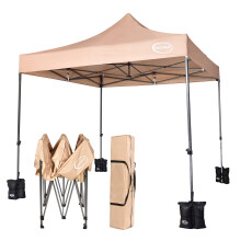 MAXIMUS HEAVY DUTY POP UP GAZEBO 3m x 3m COMMERCIAL MARKET STALL WITH 4 WEIGHT BAGS (No Walls, Beige)