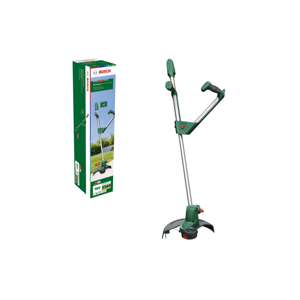 Bosch Cordless Grass Trimmer UniversalGrassCut 18V-26 (Without Battery, 18 Volt System, Cutting Diameter: 26 cm, Adjustable Handles, in Carton