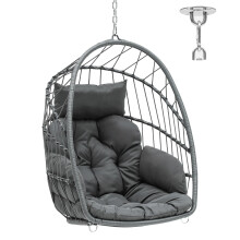 YITAHOME Rattan Egg Chair Max. load 150 kg Garden Egg Chair with 2 Cushions, 105 x 74 x 72 cm Iron Sturdy Steel Frame, Hanging Egg Chair with a Chain