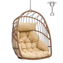 YITAHOME Rattan Egg Chair?Swing Egg Chair w/ Cushions?Sturdy Steel Frame?105x74x72 cm Hanging Egg Chair w/ a Chain & S Hook Patio?Garden?Living