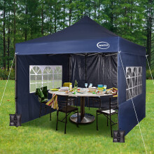 MAXIMUS HEAVY DUTY POP UP GAZEBO 3m x 3m COMMERCIAL MARKET STALL WITH 4 WEIGHT BAGS (4 Walls, Blue)