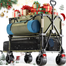 Overmont 400L Folding Double Decker Wagon - All-Terrain Detachable Big Wheels 200kg Capacity Collapsible Festival Wagon for Camping Sports Shopping