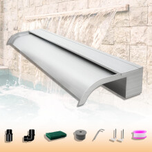 LONGRUNNEW Pond Waterfall Blade Kit, 90cm Stainless Steel Pool Fountain with Accessories, Width 18cm Curved Outlet Spillway for Garden Patio Pond