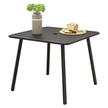 C-Hopetree Square Metal Outdoor Garden Dining Table with Umbrella Hole for Outside Patio, Black