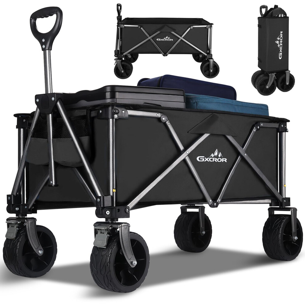 GXCROR Beach Trolley,Beach Trolley Cart,Big Wheels Folding 100kg Capacity Wagon,Trolley on Wheels,Festival Fishing Pull Along Camping Garden Trolley