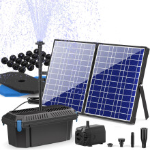 Biling 30W Solar Pond Filtration System, 1200 l/h Solar Pond Filter Kit with Pump for Garden, Biological Filter with 4 Nozzles and Adjustable Water